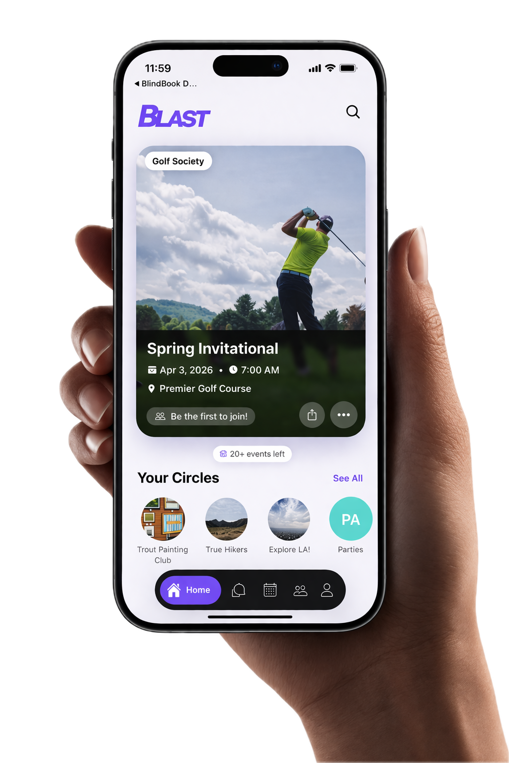 Blast app showing campus events and circles